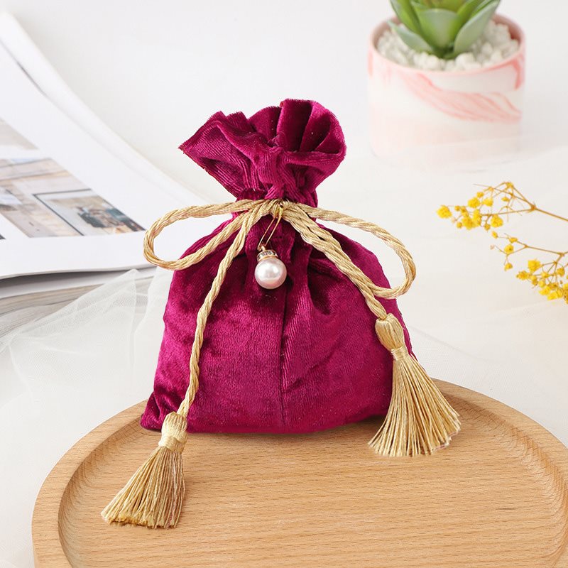 Picture of Burgundy Velvet Pouch With Tassels