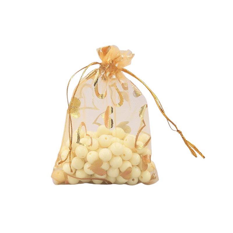 Picture of Gold Organza Bags Printed with Hearts