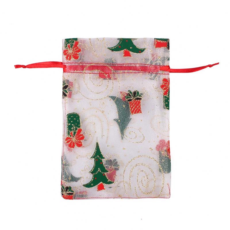 Picture of White Organza Bags With Christmas Trees