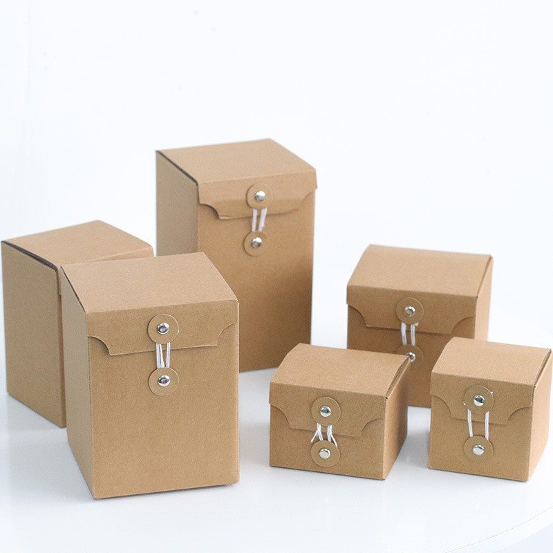 Picture of Square Brown Candle Gift Boxes with Button Rope - Brown Cardboard 120×120×250