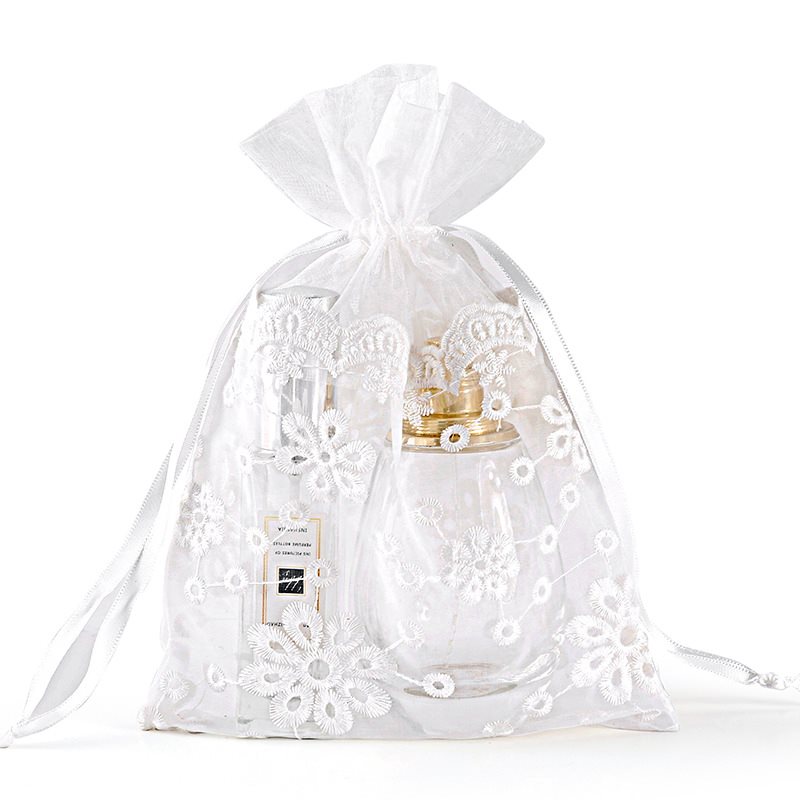 Picture of Medium White Floral Embroidered Organza Bags