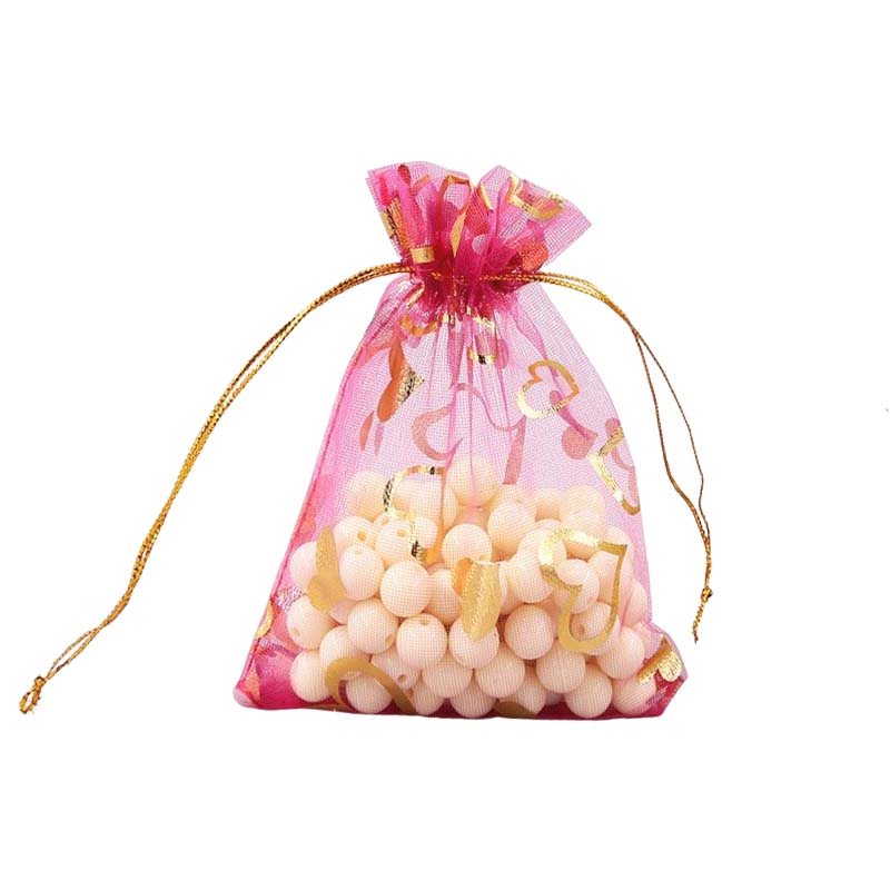 Picture of Rose Organza Bags Printed with Hearts