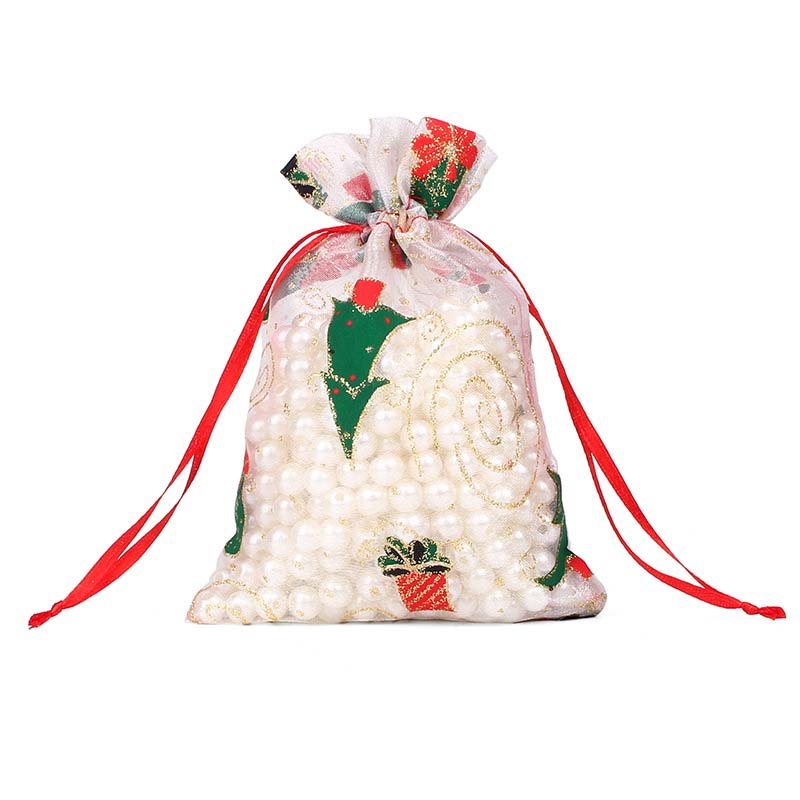 Picture of White Organza Bags With Christmas Trees