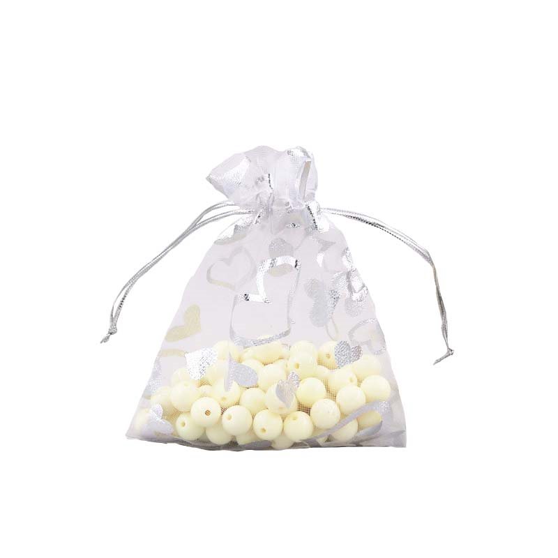 Picture of White Organza Bags Printed with Silver Hearts