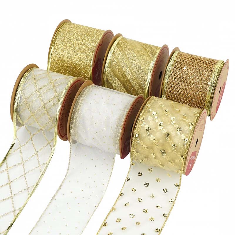 Picture of Cream Satin and Organza Stripe Christmas Ribbons
