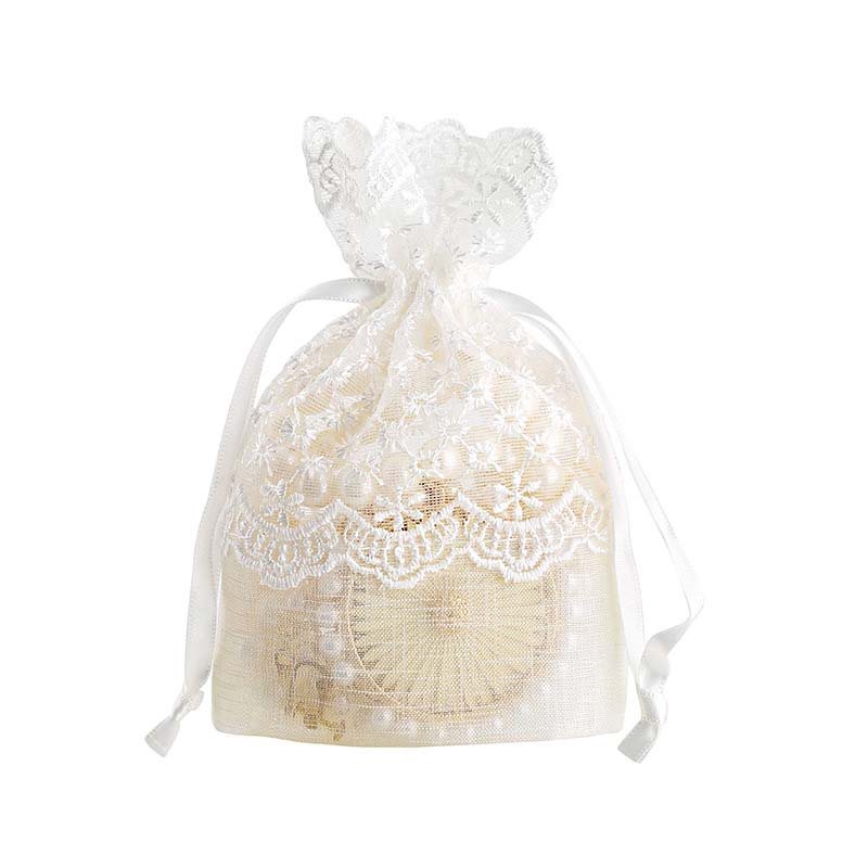 Picture of White Embroidered Lace Organza Bags Flat Bottom
