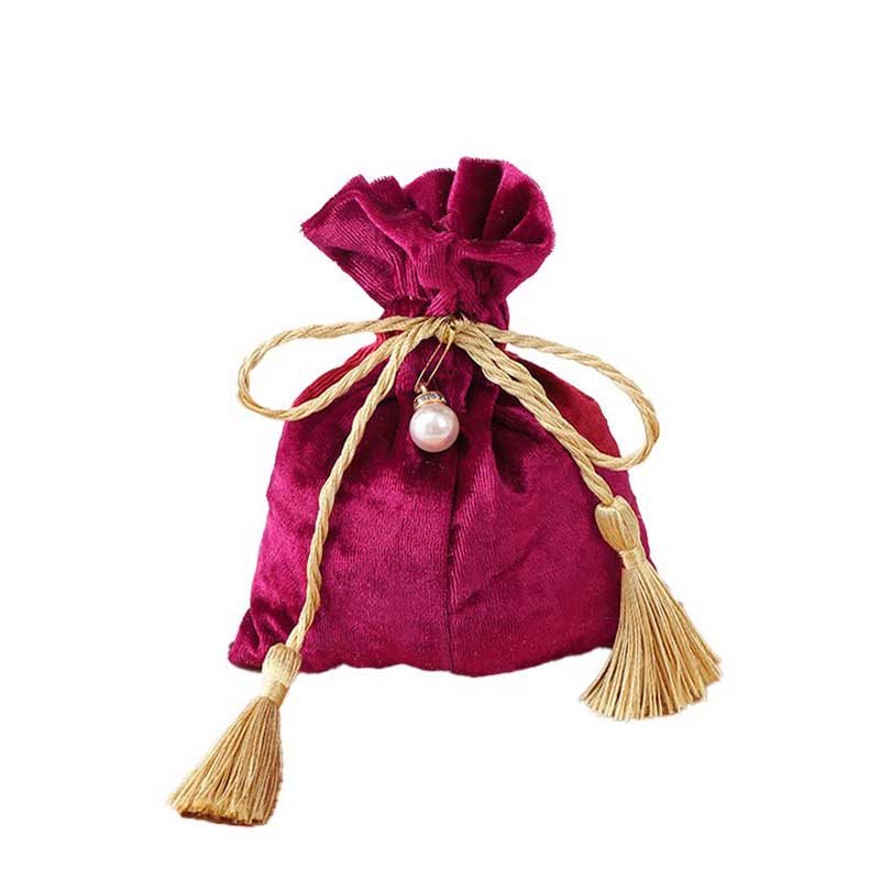 Picture of Burgundy Velvet Pouch With Tassels