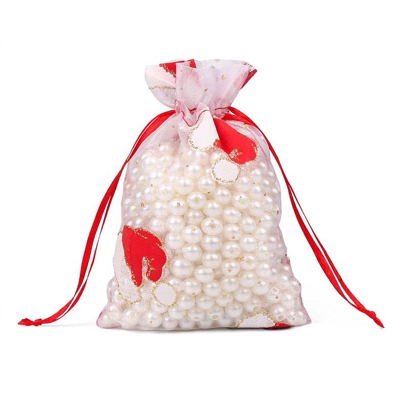 Picture of White Organza Bags With Christmas Hats Pattern