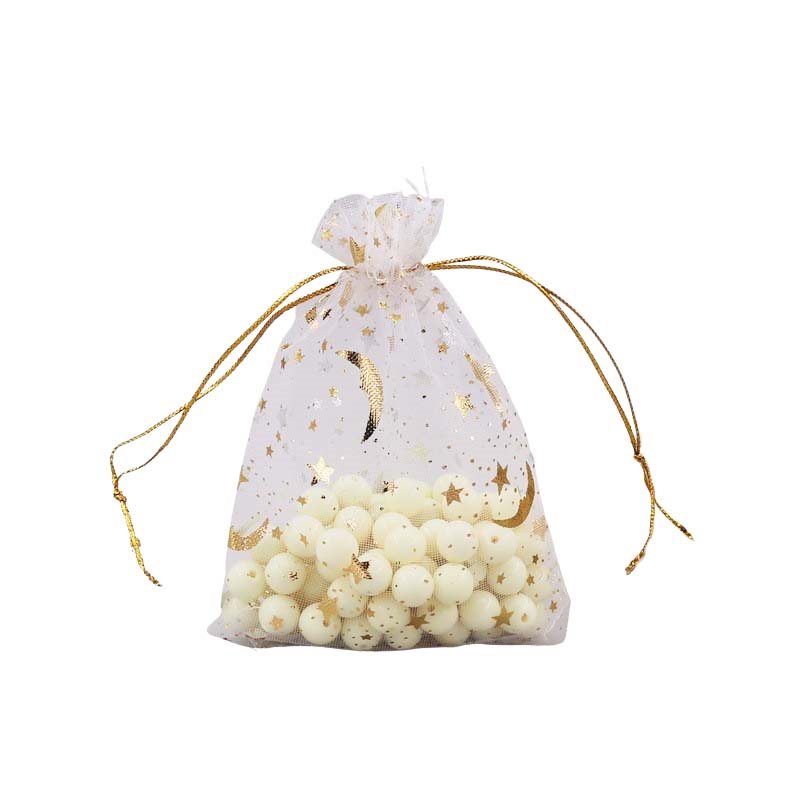 White Organza Bags Printed with Gold Stars- 100/Pack - 5 Item(s), 
