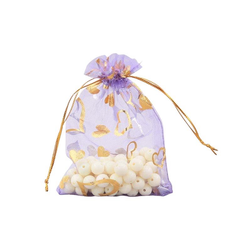 Picture of Light Purple Organza Bags Printed with Hearts