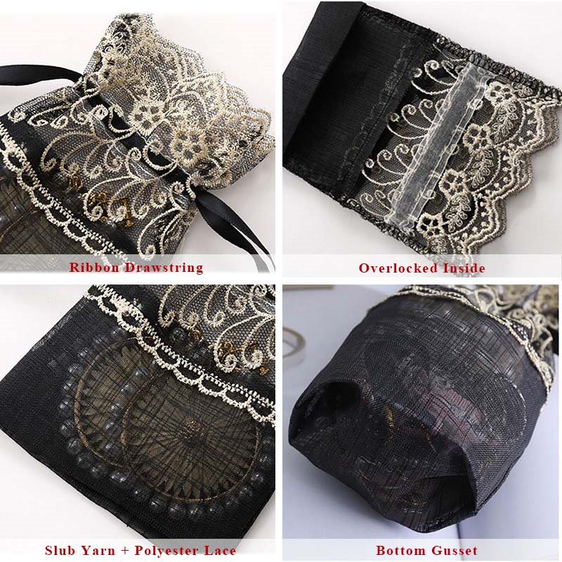 Picture of Black Embroidered Lace Organza Gift Bags