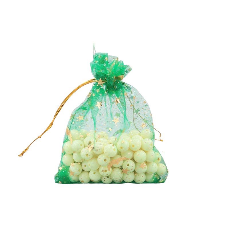Picture of Green Organza Bags Printed with Stars