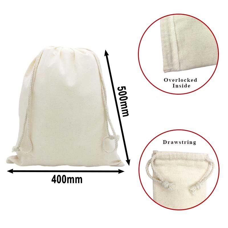Picture of Large Calico Drawstring Bags size 500mmx400mm