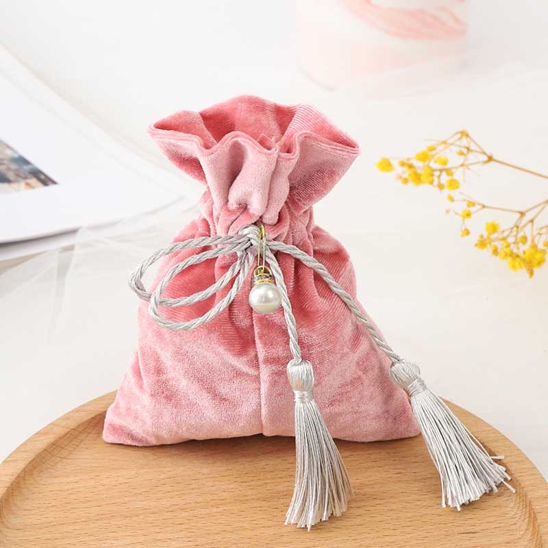 Picture of Pink Velvet Pouch With Tassels