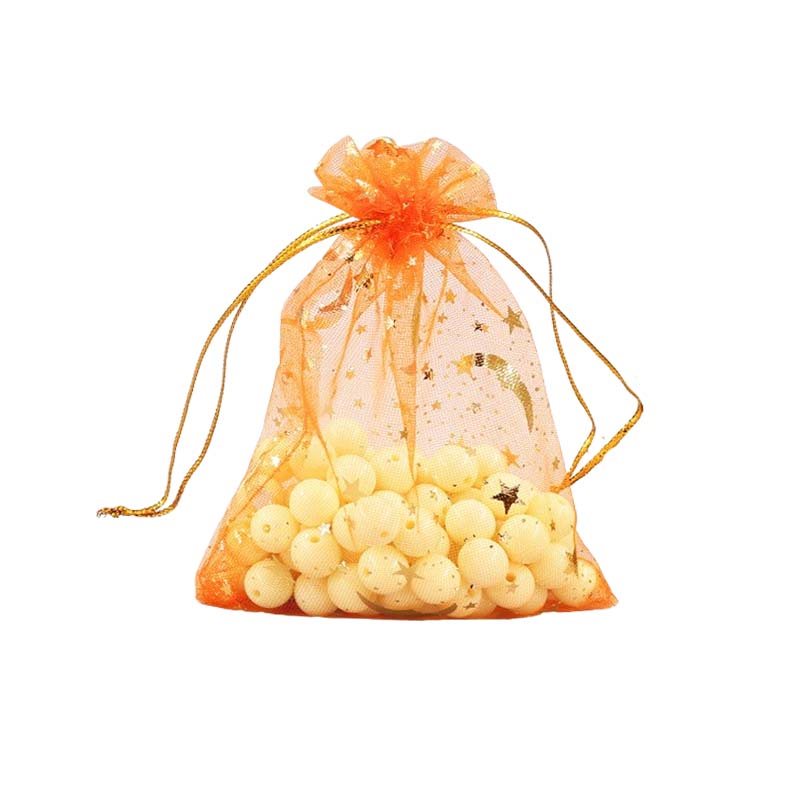 Picture of Orange Organza Bags Printed with Stars