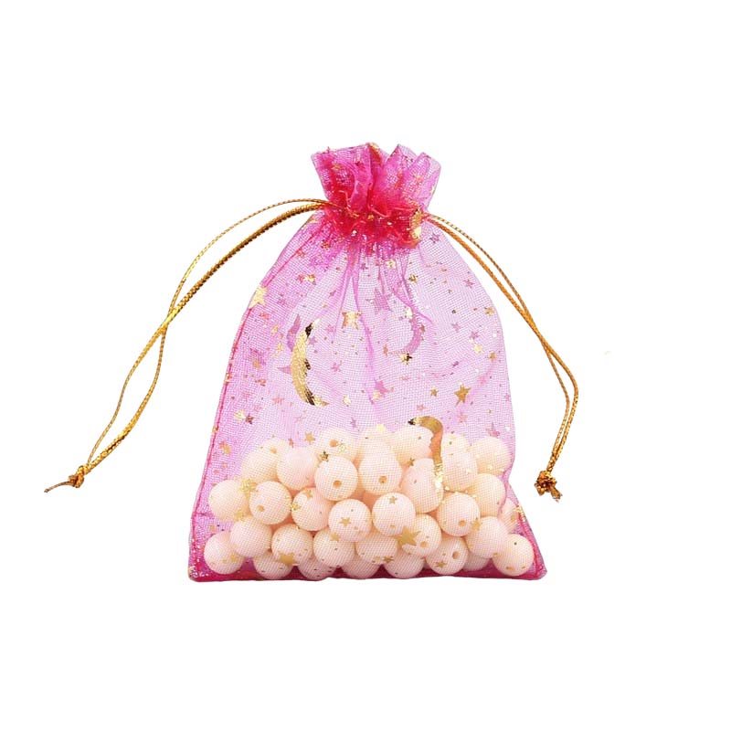 Picture of Rose Organza Bags Printed with Stars
