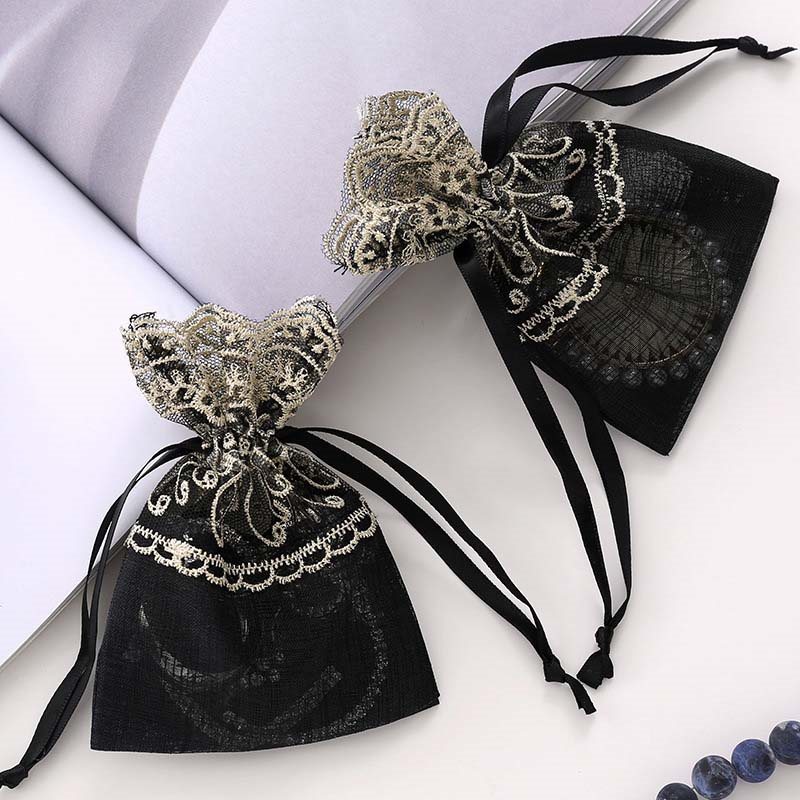 Picture of Black Embroidered Lace Organza Gift Bags