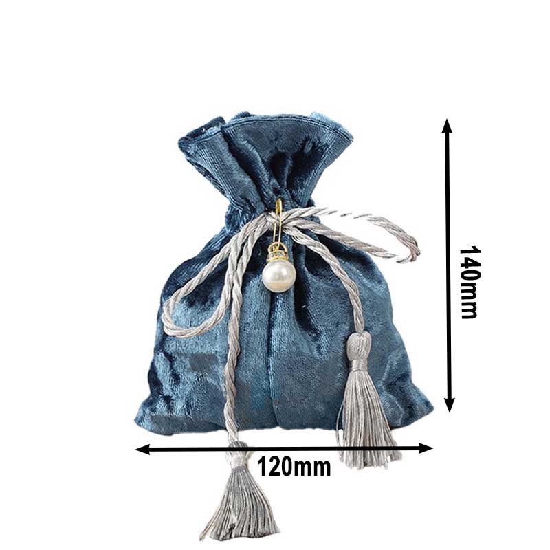Picture of Navy Blue Velvet Pouch With Tassels