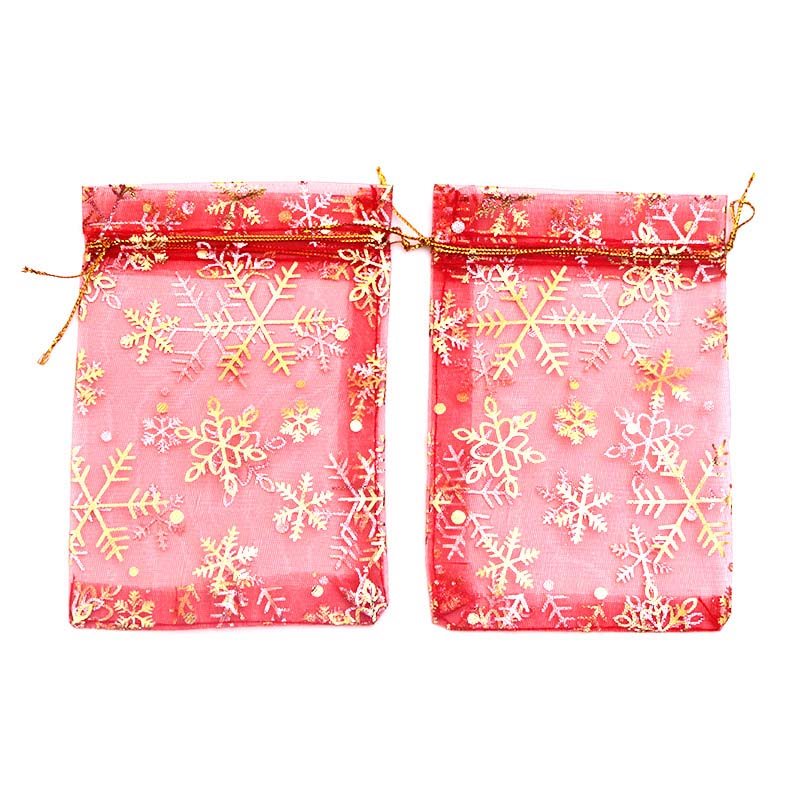 Picture of Red Christmas Organza Bags Printed with Snowflake Pattern
