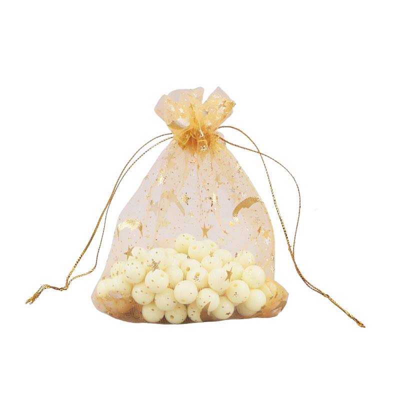Picture of Gold Organza Bags Printed with Stars 