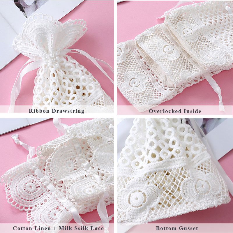 Picture of White Lace Drawstring Bags for Wedding Favors