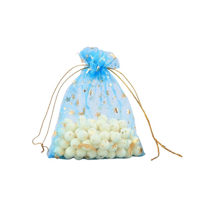 Picture of Lake Blue Organza Bags Printed with Stars
