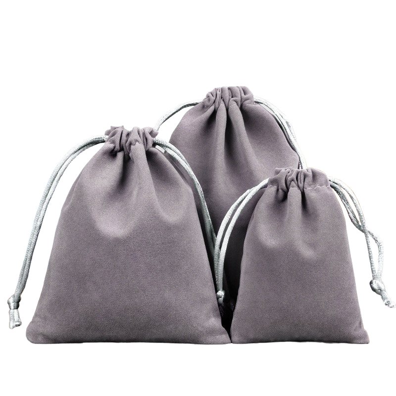 Picture of Grey Velvet Drawstring Bags