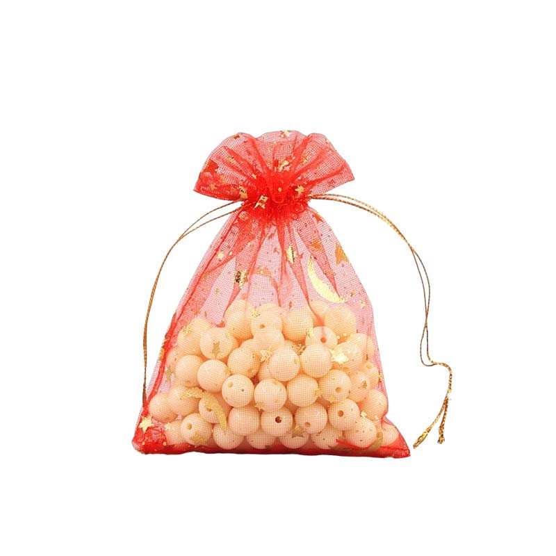 Picture of Red Organza Bags Printed with Stars
