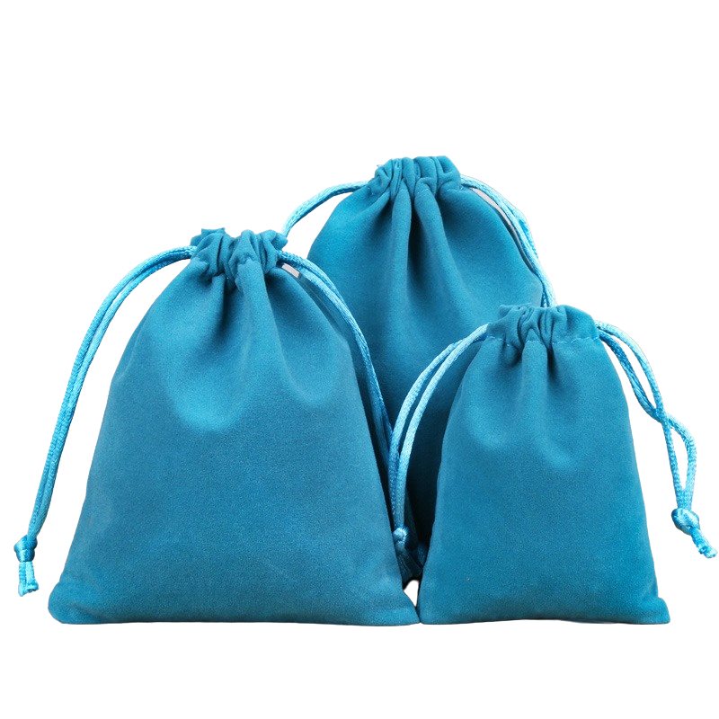 Picture of Lake Blue Velvet Drawstring Bags