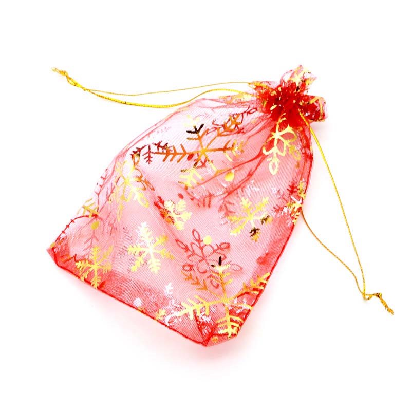 Picture of Red Christmas Organza Bags Printed with Snowflake Pattern