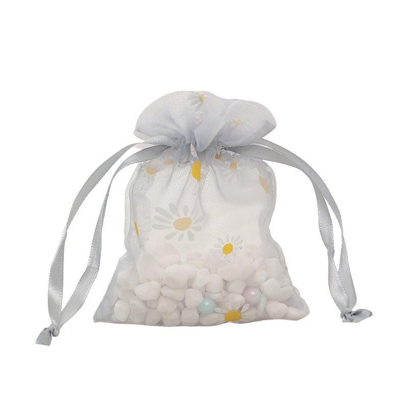 Picture of Grey High density Organza Bags - Daisies Print