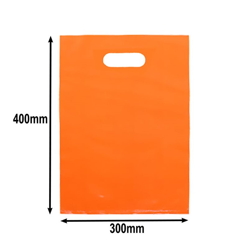 100pcs Large Orange Plastic Carry Bags with Die Cut Handles 300x400mm