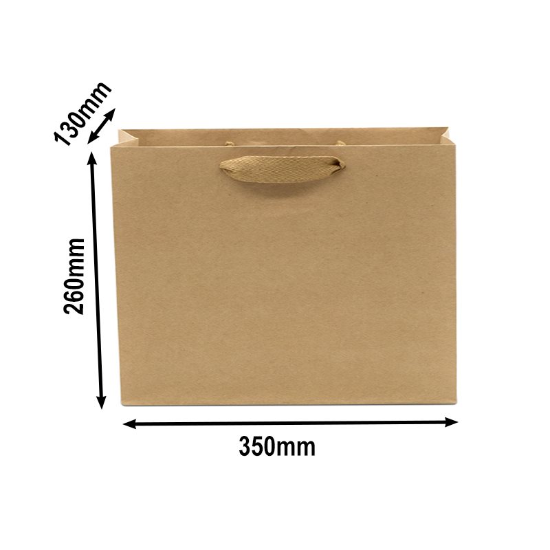50pcs Brown Paper Bags with Cloth Handles 350x130x260mm